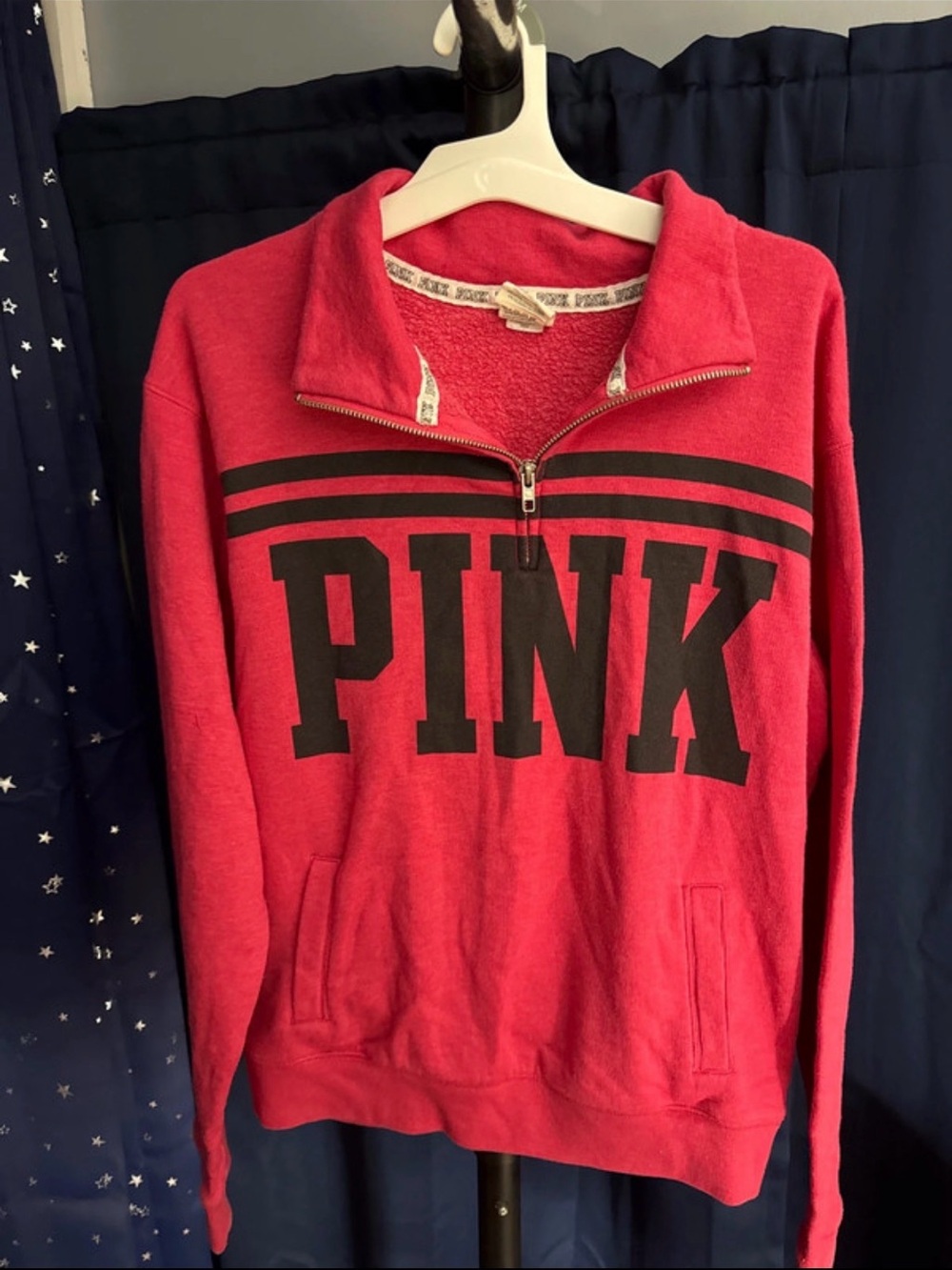 Victoria's Secret PINK Half-Zip Sweatshirt in pink  with Black Logo